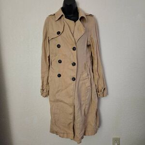 Eva Franco Anthropologie Double Breasted Linen Trench Coat